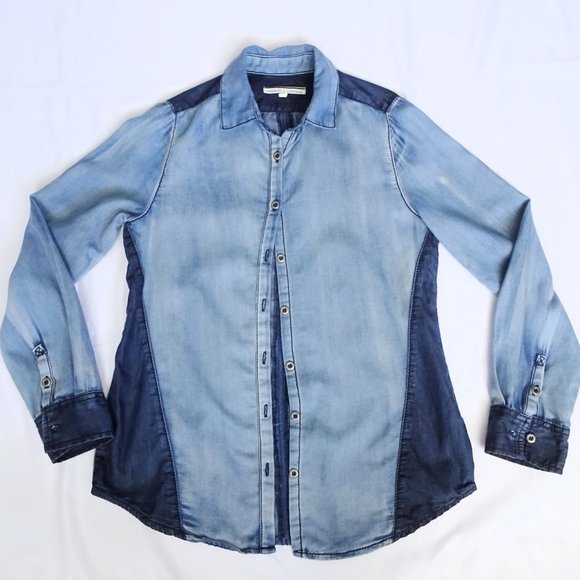 Standards & Practices Two-Tone Denim Cotton Button Long Sleeve - Picture 1 of 7